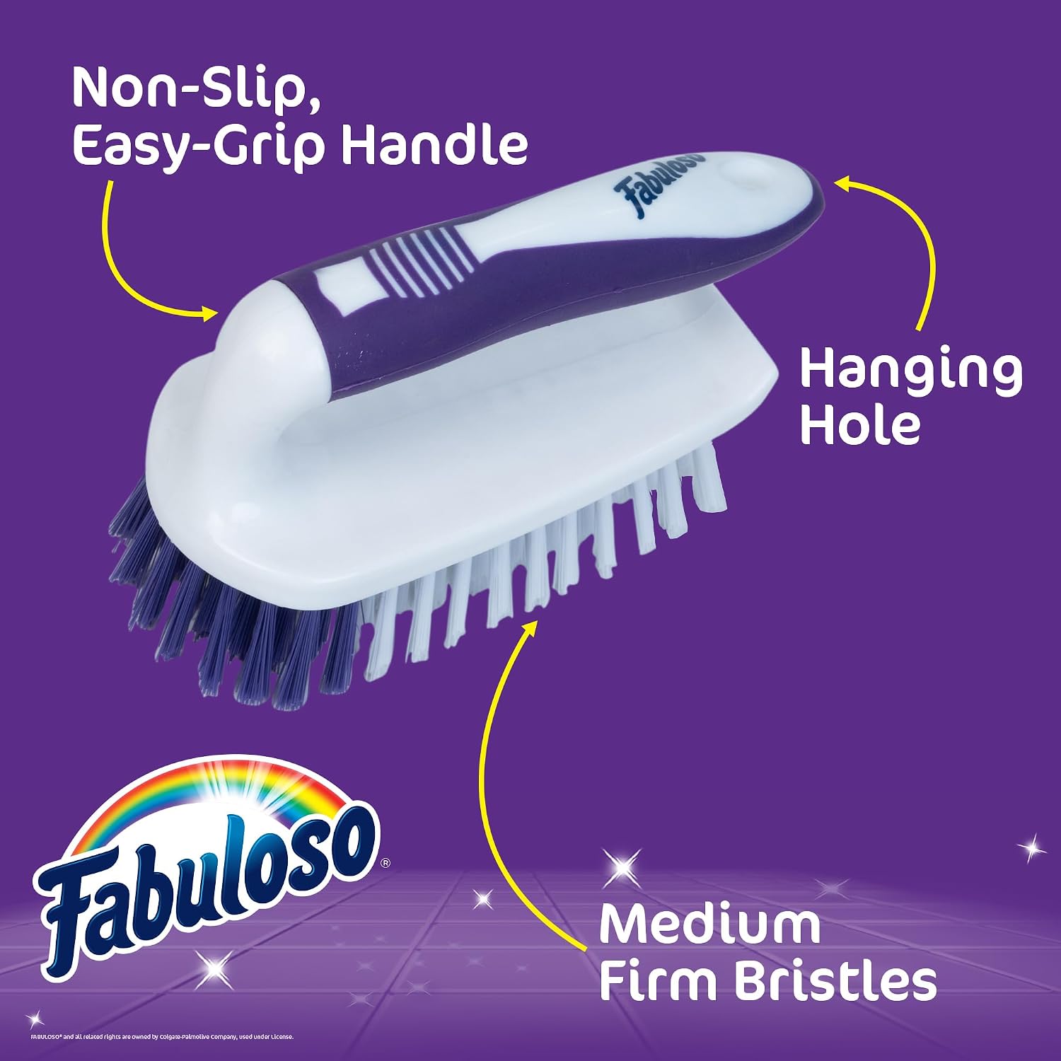 Fabuloso Compact Scrub Brush with Handle, White and Purple, 5.5 Inch image 2