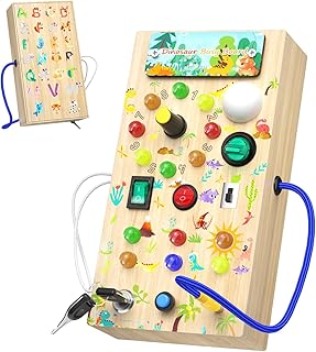 Nauotk Busy Board Montessori Toy for Babies from 1 2 3 Years, Motor Skills Toy with 15 LEDs, Wooden Toy, Sensory Toy, Educational Toy for Toddlers, Gift Boys and Girls from 2 3 4 Years