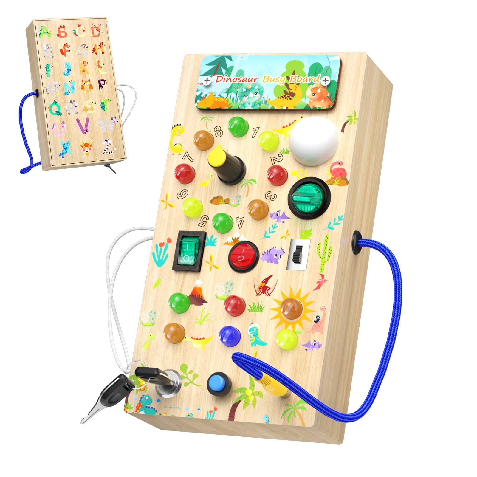 Nauotk Busy Board Montessori Spielzeug für Babys ab 2 Jahr, Motorikspielzeug mit 19 LED, Holzspielzeug Sensorik, Lernspielzeug für Kleinkinder, Geschenk Jungen und Mädch ab 2 3 4 Jahr (Mini)