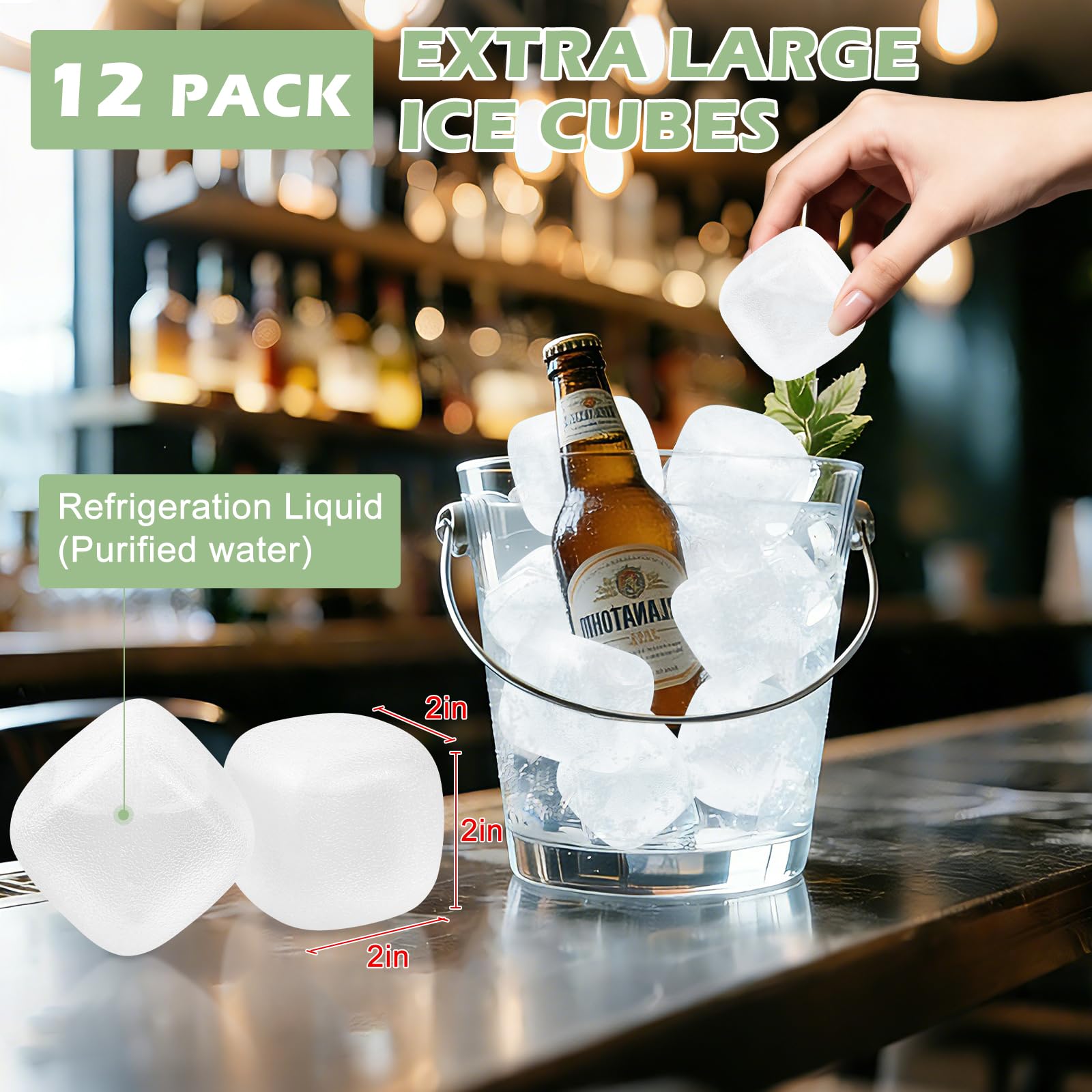 Lot de 6 glaçons réutilisables extra larges (5,1 cm²)