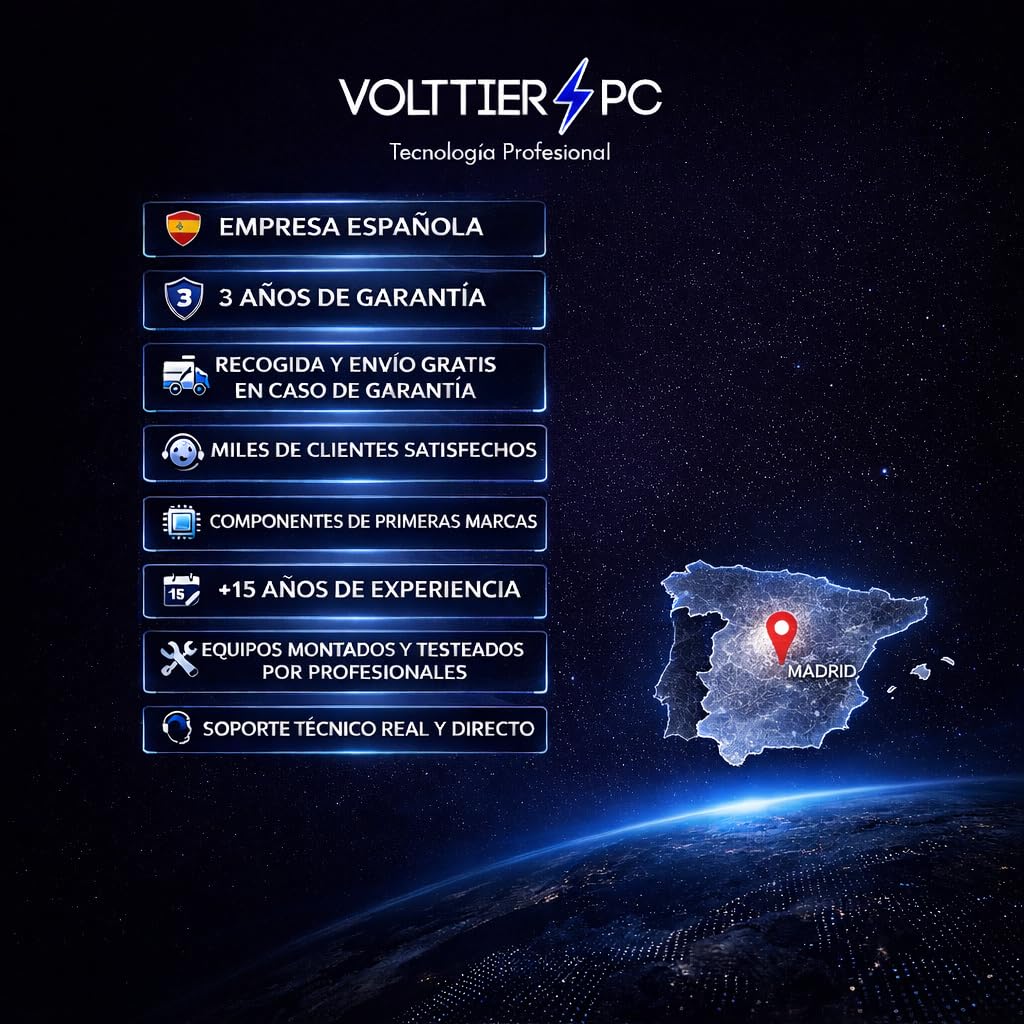 VolttierPC – PC Sobremesa Completo AMD Ryzen 7 5700G | 32GB DDR4 | 1TB SSD NVMe | Radeon Vega 8 | WiFi 6 + Bluetooth 5.2 | Windows 11 Pro | Monitor 24" 100Hz | Teclado y Ratón | PC Oficina y Trabajo