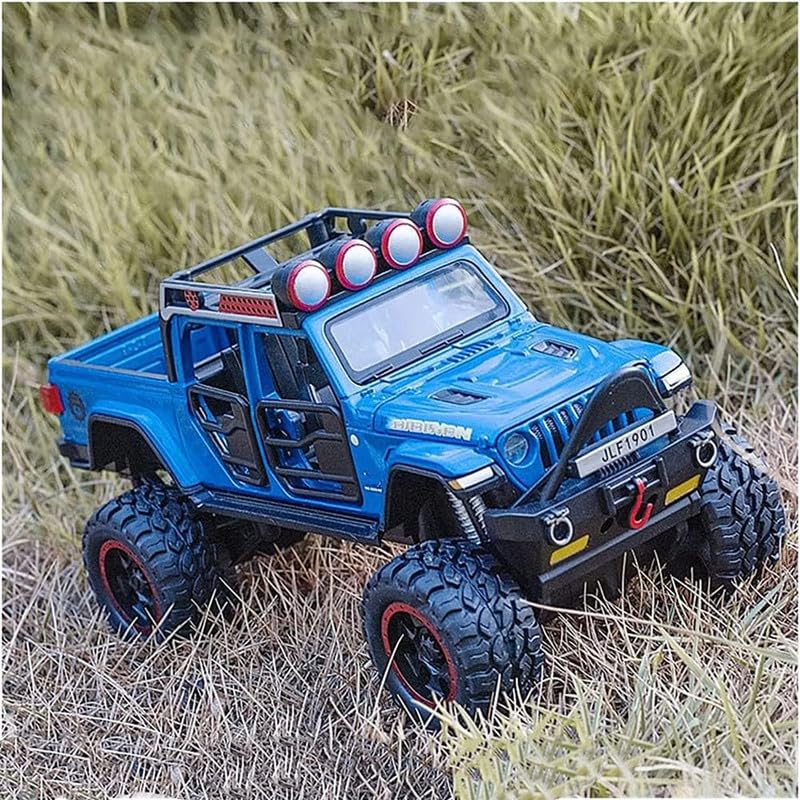 Image of Kids Model 1:32 Rubicon Die Cast Metal Car Pull Back Action Opening Doors with Realistic Engine Sound Lights Toy Car Gift for Boys - Blue