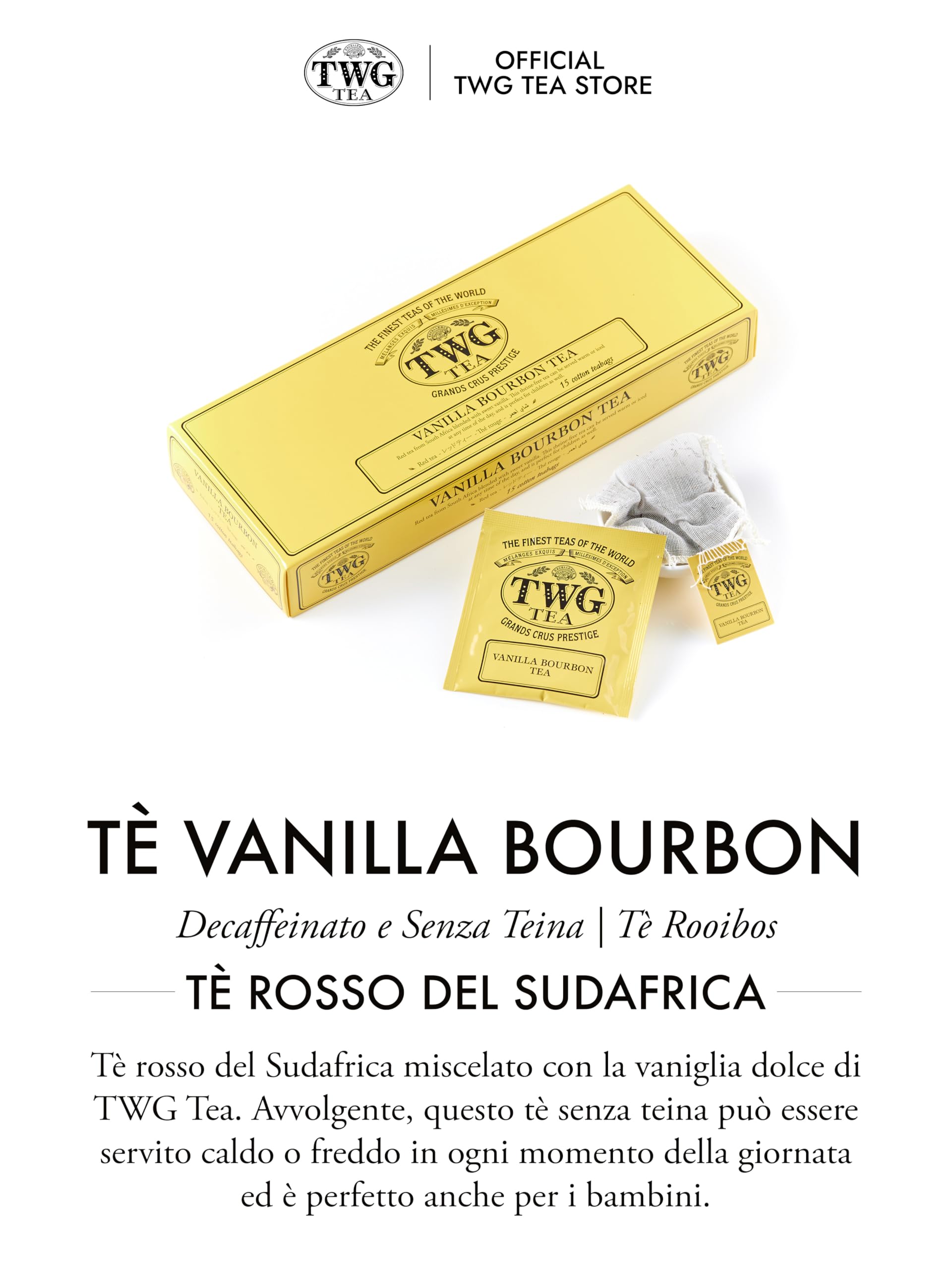 TWG Tea | Vanilla Bourbon Tea | Tè Rooibos | Vaniglia | 15 Bustine di Tè in Cotone Cucite a Mano | Set Regalo