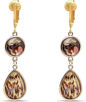 Aloha Earrings Tahitian-Style Abalone Paua Shell Clip On Earrings-Mother of Pearl Shells Authentic Ocean Romantic Shells Holiday, Authentic