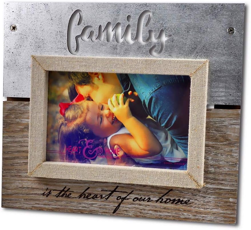 Spiretro 4 x 6 inch Sentiments Memorial Family Picture Frame with Plexiglass, Engraved & Linen Wrapped Wood Frame, Tabletop Display by Easel, Wall Hang Decor, Metallic Silver & Rustic Grey Photo Frame