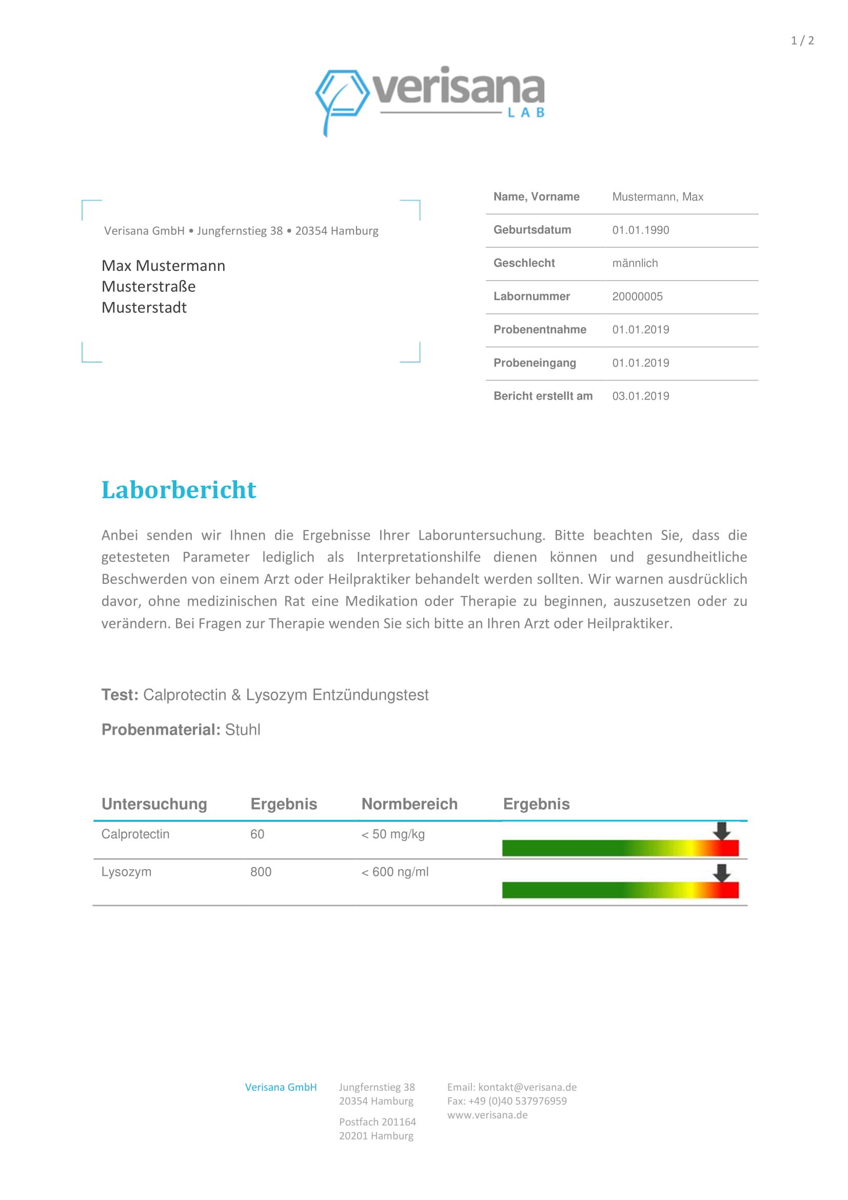Verisana | Calprotectin & Lysozym Stuhltest | Darmentzündungstest | Bei Magen Darm, Durchfall & Darmentzündungen | Stuhlprobe für Nachweis v. Entzündungen im Darm durch Test von Calprotectin & Lysozym