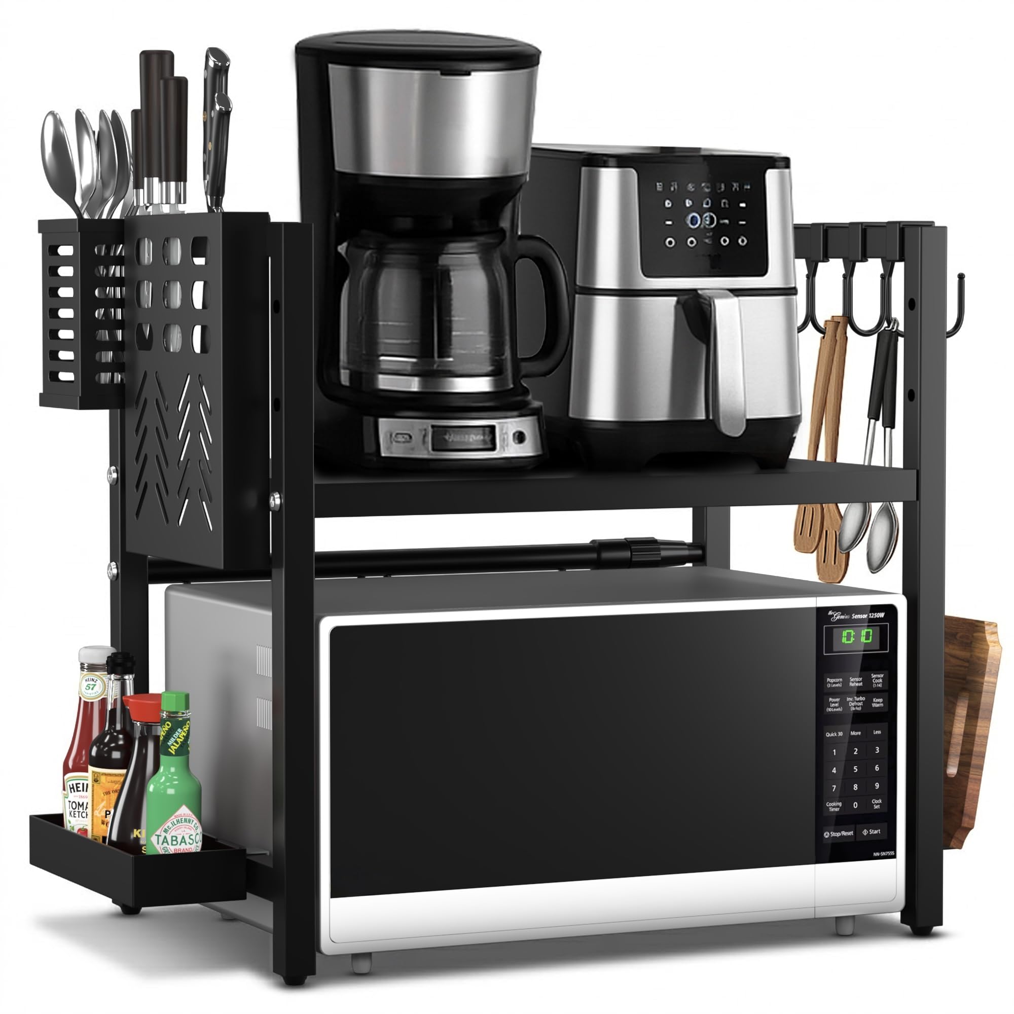 Unique Impression Expandable 2 Tier Microwave Shelf - 1 Shelves Microwave Stand For Kitchen Counter - Rack for Air fryer,Toaster and Coffee Machine - Kitchen Organiser Storage & Organisation