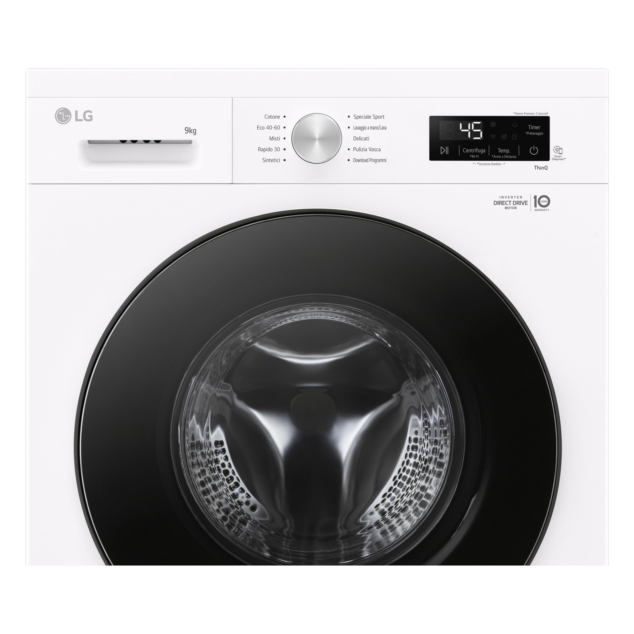 LG F4NX1009NWB Lavatrice 9 kg a Carica Frontale Serie X1, Classe A, 1400 giri, Wi-Fi, 6 Motion Direct Drive, Lavaggio a Vapore Allergy Care, Libera installazione, Essence White