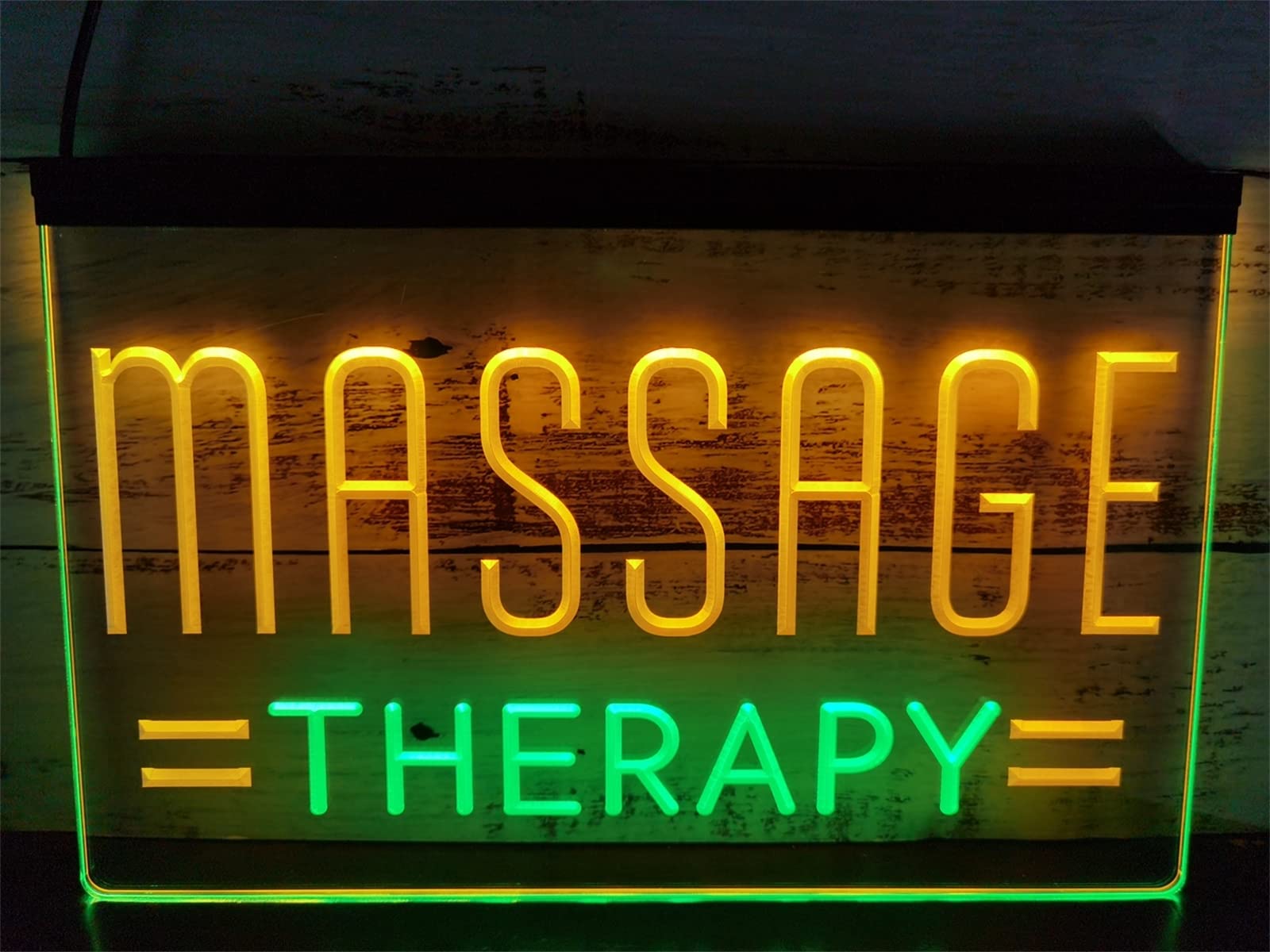 REWIS Massage LED Neon Sign, Custom USB Powered Dual Color 3D Engraved Neon Lights with Dimmer, for Spa Pedicure Beauty Salon Wall Hanging Dimmable Decorative,Green Yellow,30x20cm