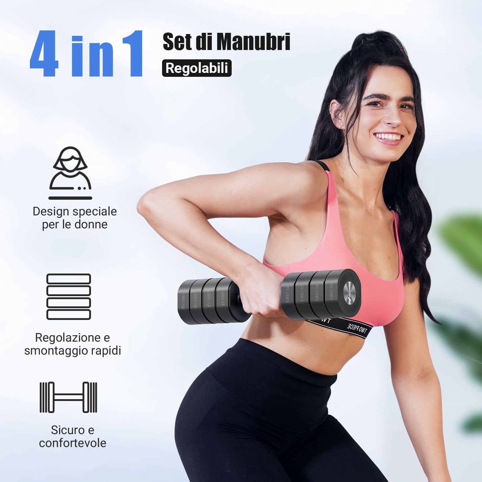 Merach Manubri Regolabili,Set di 2 Manubri Palestra Casa, Pesi Palestra Casa 4 in 1, 1-4KG Manubri Palestra Regolabili, Dumbbells per Allenamento della Forza, Fitness per Uomini/Donne