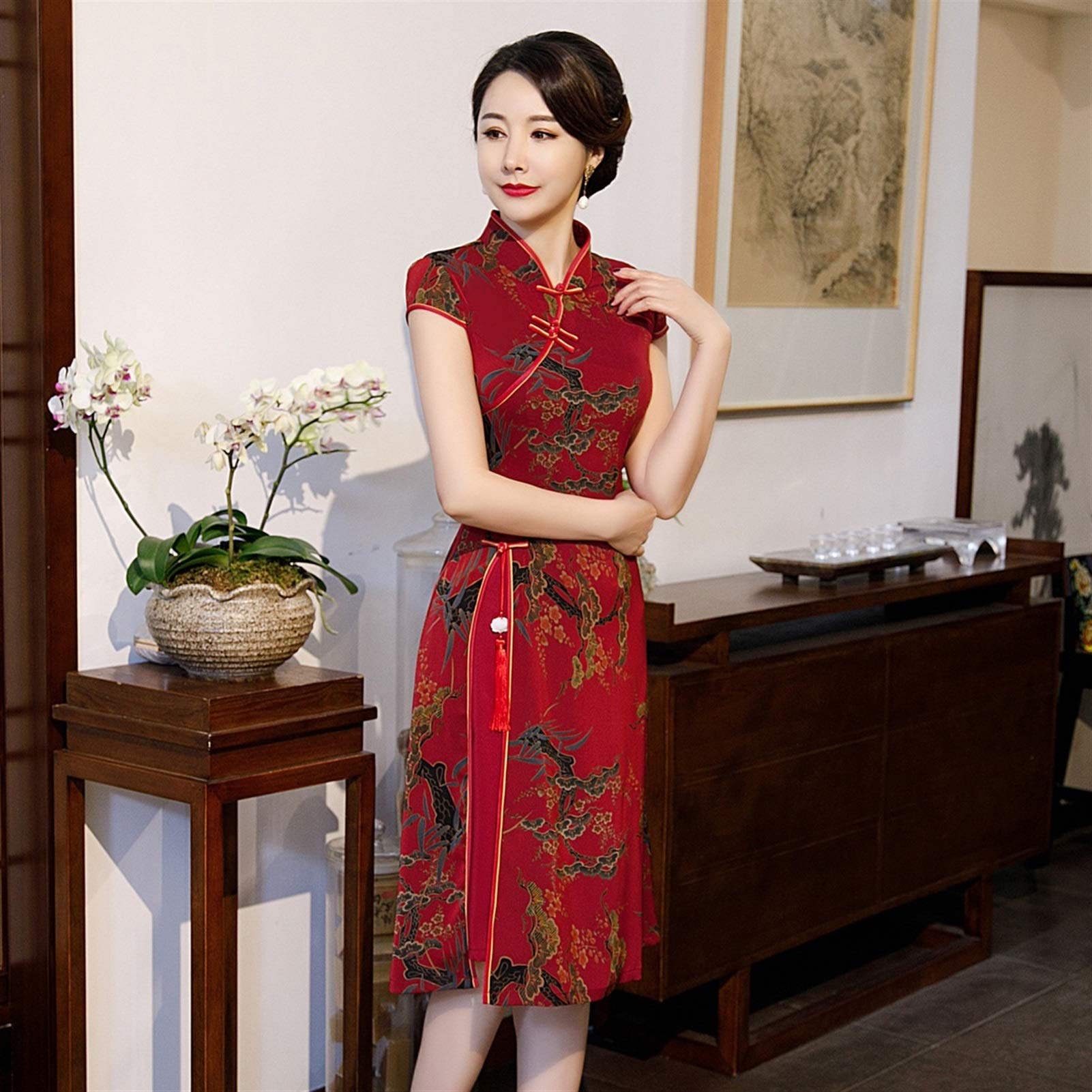 Primavera Estate migliorata Collare Cheongsam Bassa Allentato Qipao Abito Stile Cinese di Stile Etnico Tang Suit Dress Comfortable