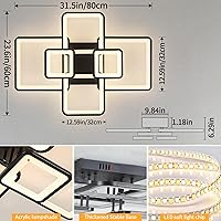 Vista 4 de Lámpara de Techo LED Moderna Negra, Accesorios de Iluminación de Cocina para Techo, para Dormitorio 31.5" Regulable, Lámpara de Techo Cuadrada de 6