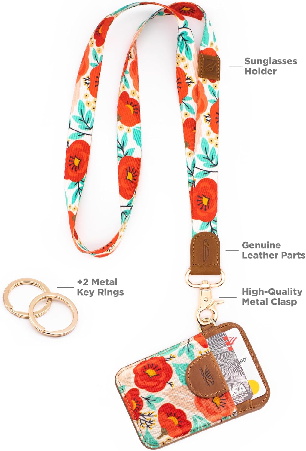 POCKT Slim Card Holder Wallet + Neck Lanyard for Keys Bundle for Women | Poppy