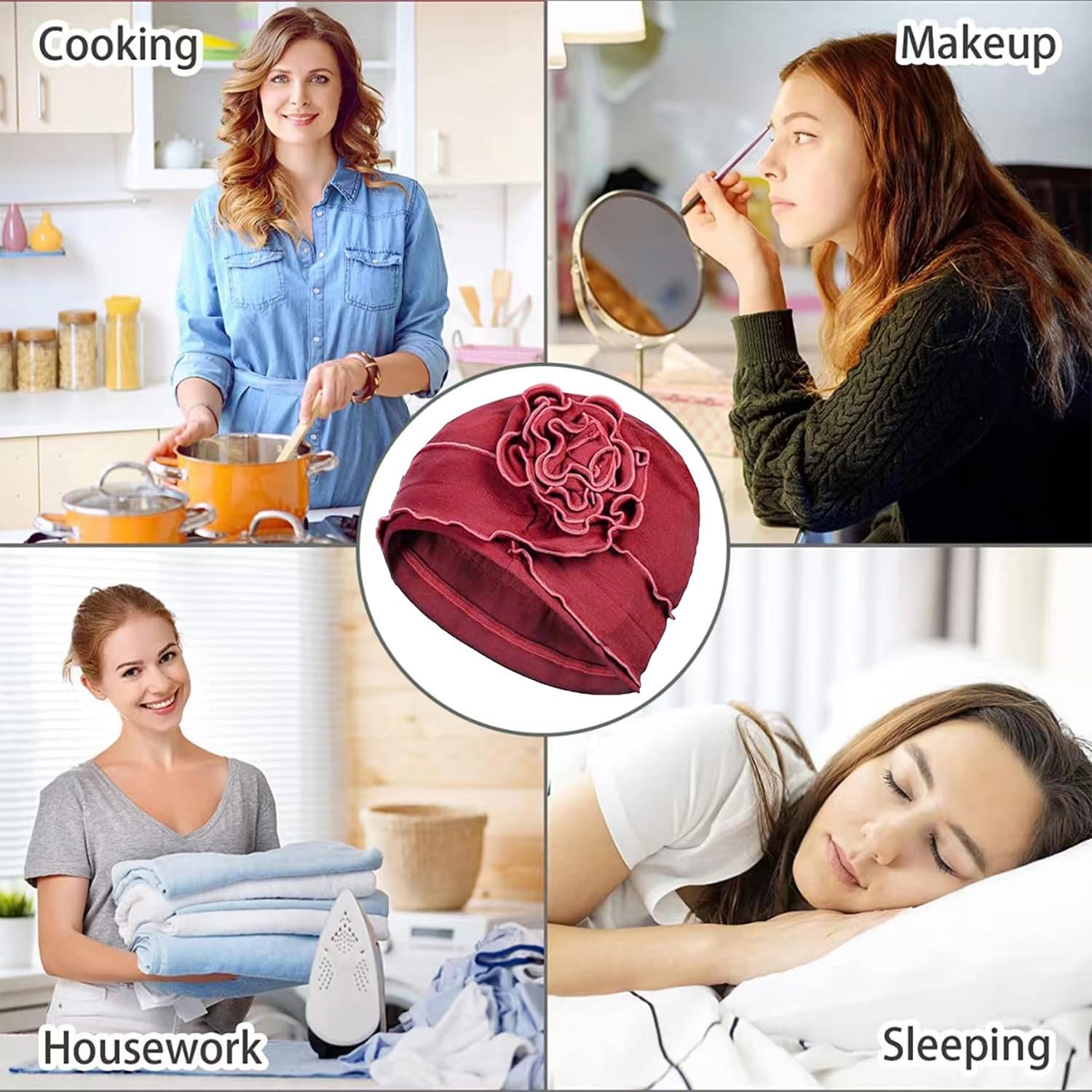 4 Pieces Cotton Chemo Turbans Headwear Beanie for Women Soft Head scarf Cap Elastic Chemo Hats Covers Wraps for Cancer Patient Hair Loss - Image 3