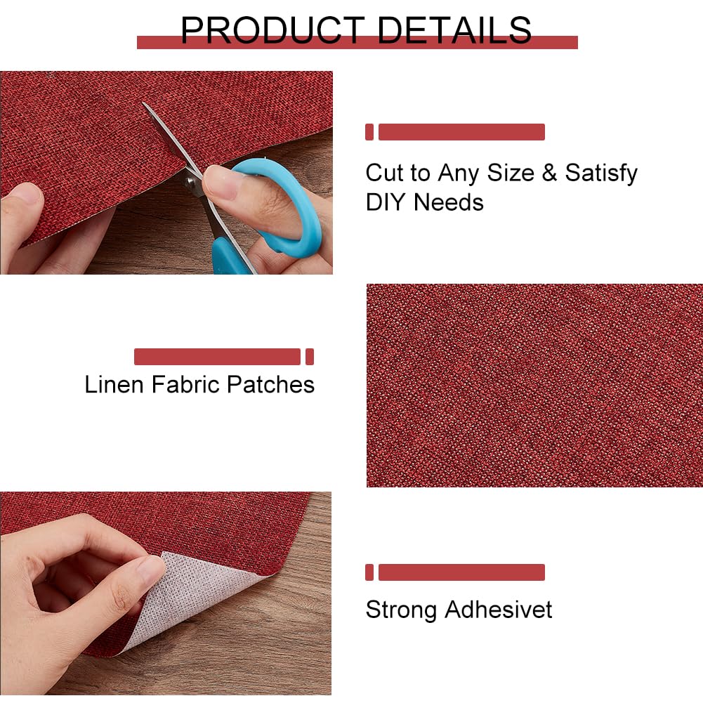 BENECREAT 2m Da Toppe Autoadesive In Tessuto di Lino, Kit di Riparazione per Divano In Tessuto Resistente Da 40 cm, Grandi Toppe In Lino Fai Da Te per Tappezzeria, Sedia Da Ufficio,Rosso Scuro