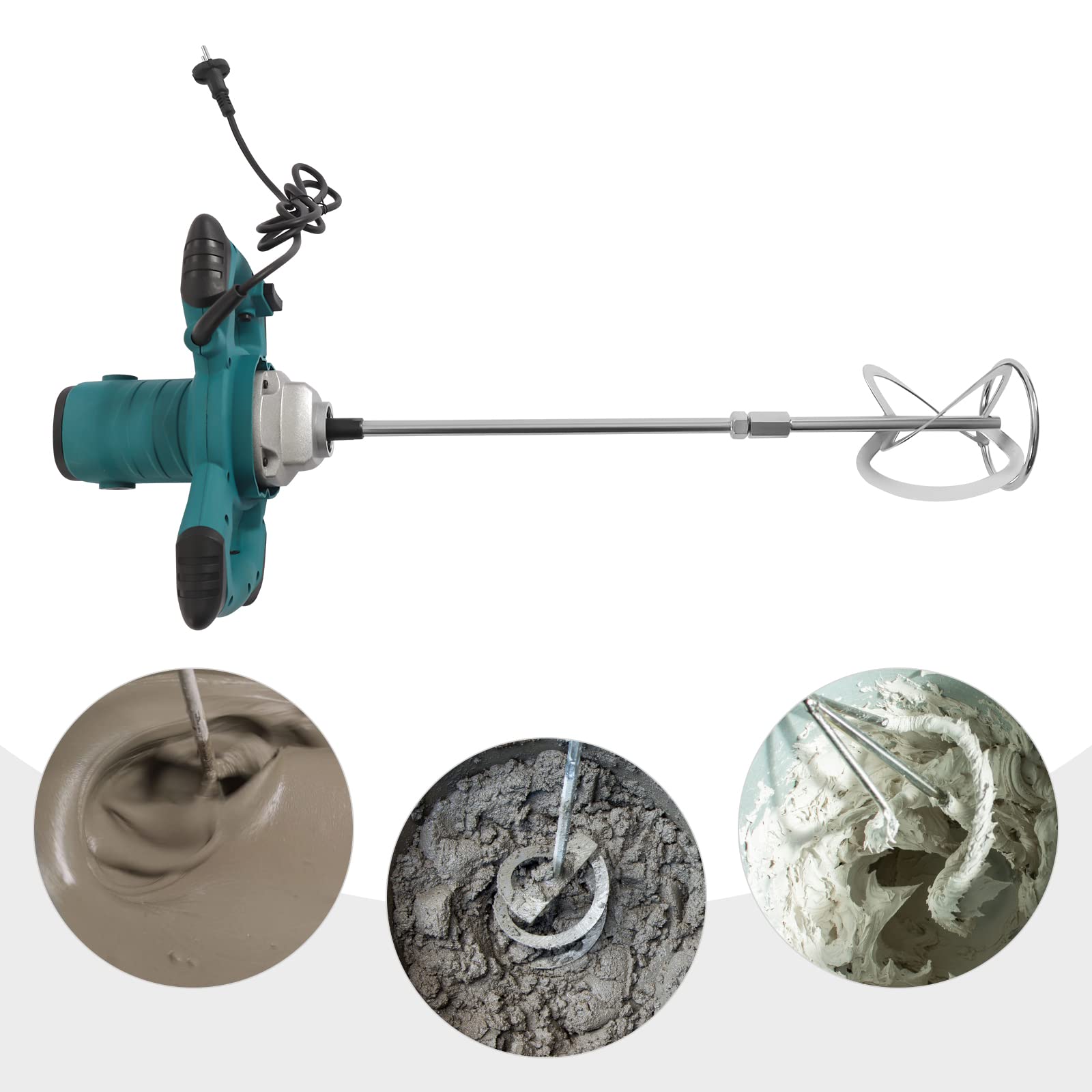 Miscelatore manuale da 2100 W, miscelatore per calcestruzzo, con agitatore a 6 velocità, per calcestruzzo, malta, intonaco, vernice, colla e cemento