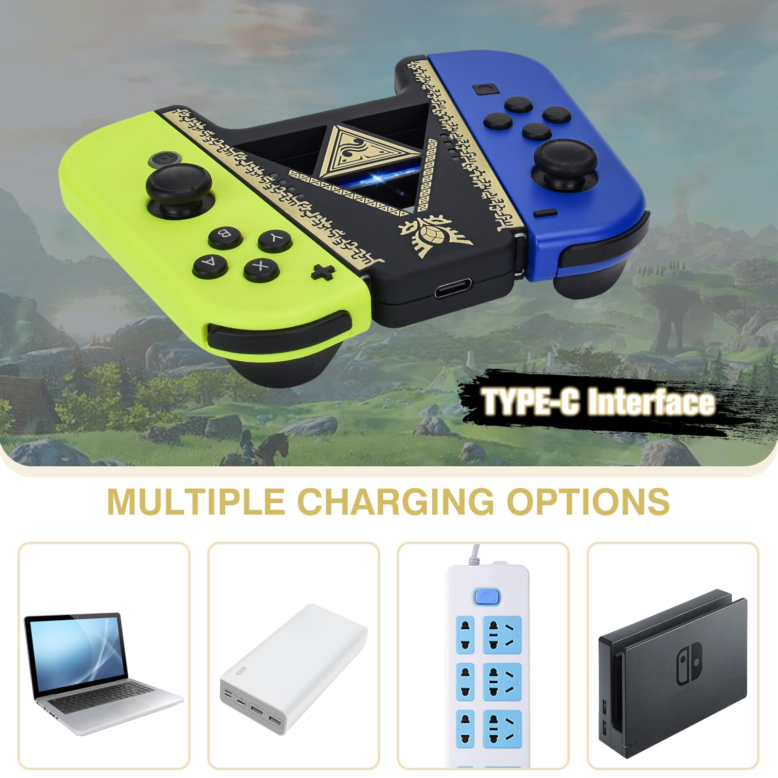 DLseego Poignée Joycon pour Switch/Switch OLED, Controller Portable en Forme de A, Plug and Play - Noir Doré