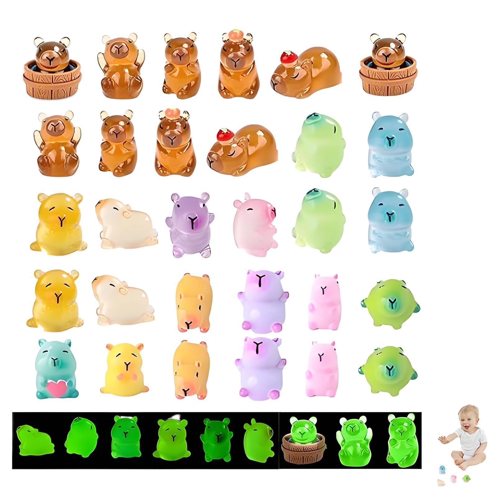 Pddenality 30Pcs Mini Resin Animals Capybara, Randomly Send 10 Pcs of Each of The 3 Styles
