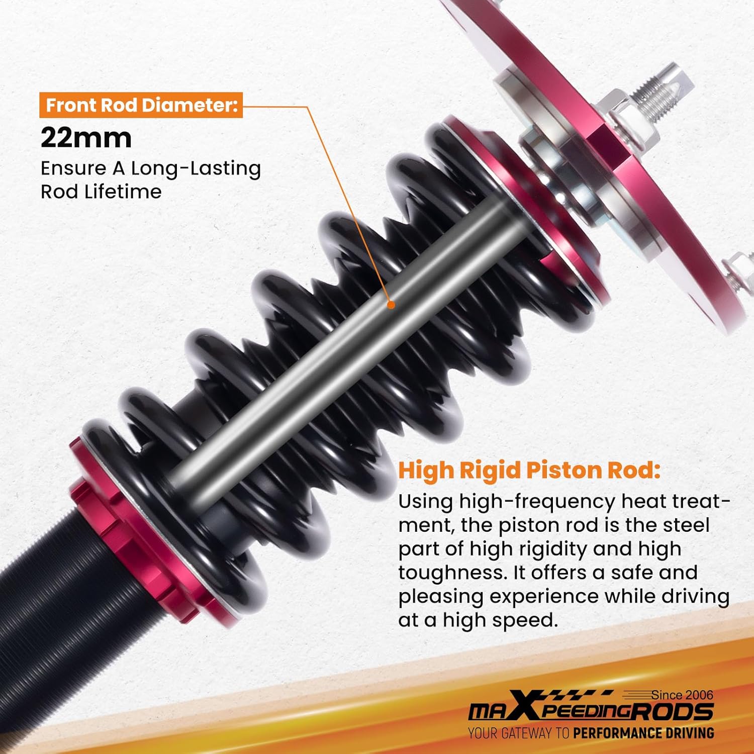 maXpeedingrods Coilovers for Subaru WRX 2015-2021, for WRX STI 2015-2021, Height Adjustable Full Coilover, Suspension Kit, Preset Damping Shock Absorber Struts, Lowering Kit Red