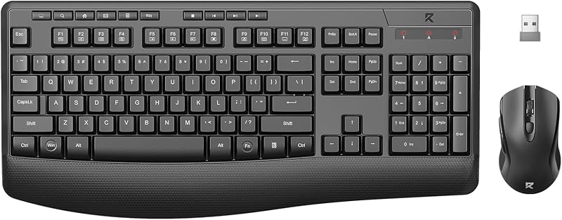 Combo de teclado y mouse inalámbricos, teclado con reposamuñecas BS-8804 | Teclado de tamaño completo con conexión estable de 2,4 GHz, receptor USB Plug and Play, ratón inalámbrico DPI ajustable para computadora portátil, escritorio y PC