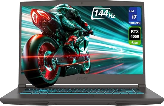 msi Thin 15 Gaming Laptop, Intel Core i7-13620H, 16 GB DDR4 RAM, 1 TB PCIe SSD, 15.6 FHD 1920x1080 144Hz Display, Nvidia G-Force RTX 4050, Backlit Keyboard, W11 Home, Black