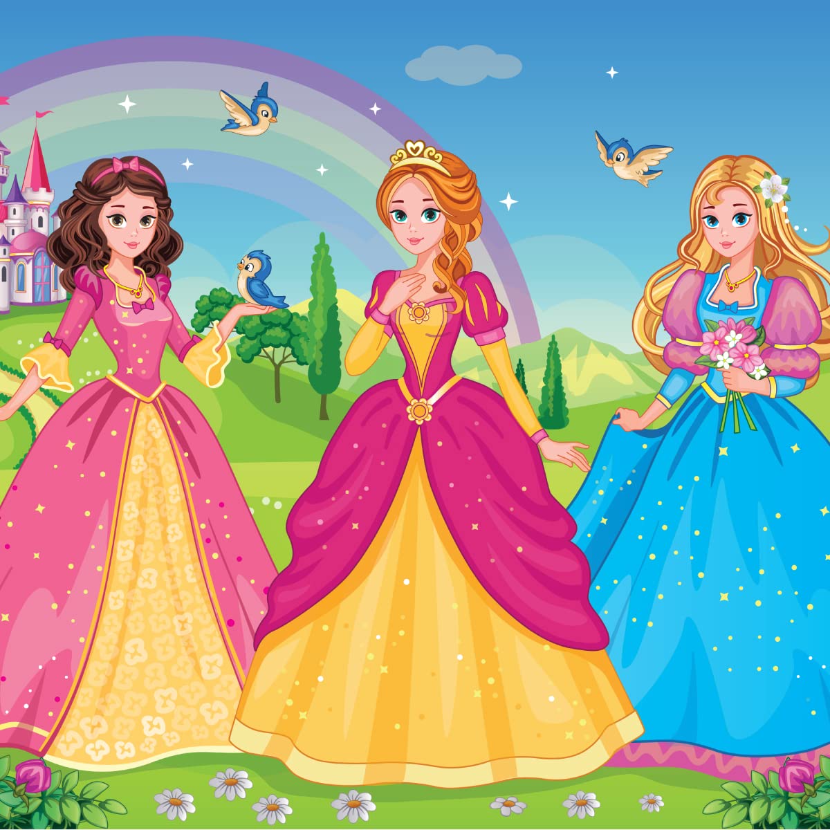 Muralo Papel Pintado Autoadhesivo Cuento, Princesas, Castillo - 520x318 cm