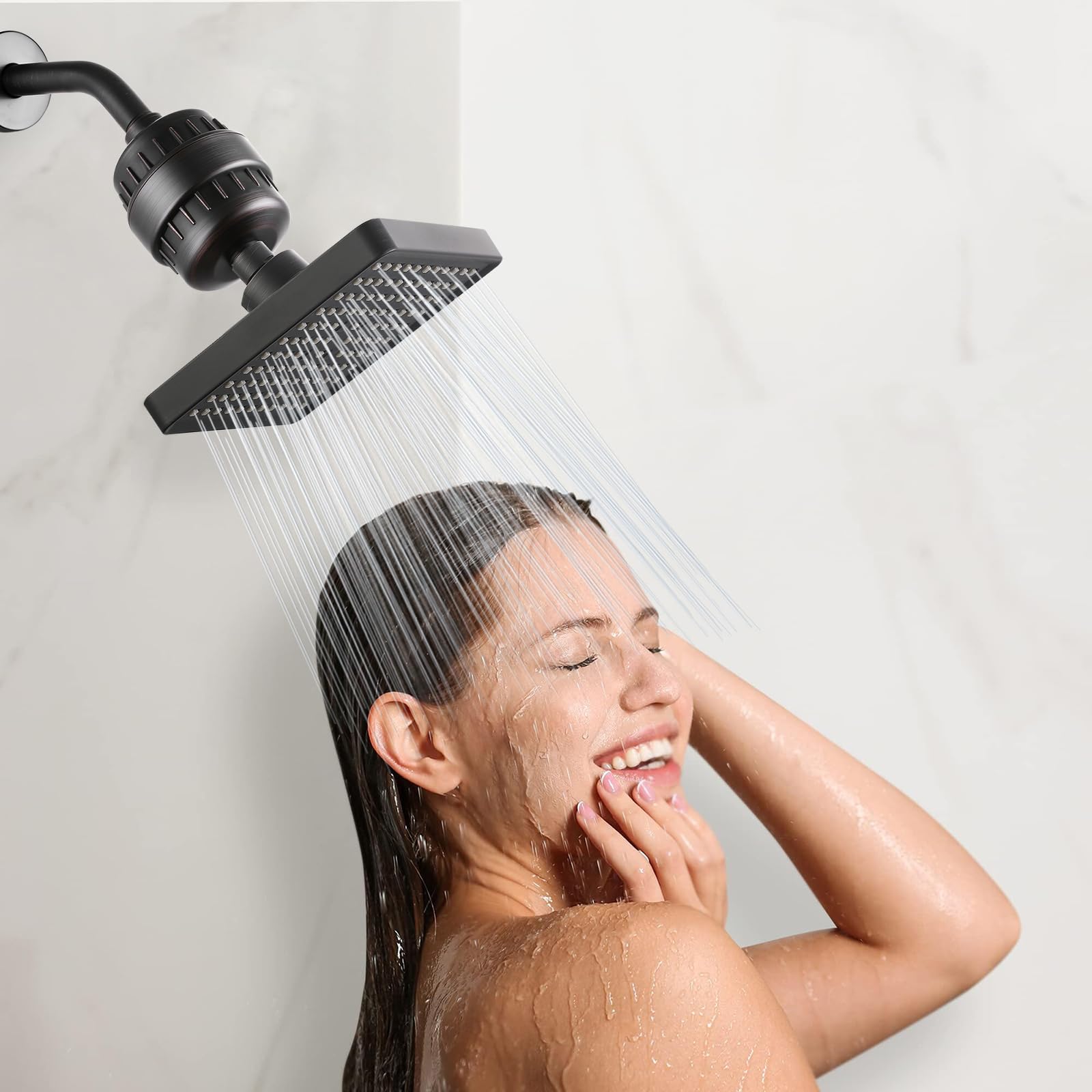 set soffione doccia filtrato ad alta pressione, filtro a pioggia da 15,2 cm, per acqua dura, soffione quadrato universale, filtraggio a 20 fasi, rimuove le impurità per la pelle ringiovanita di