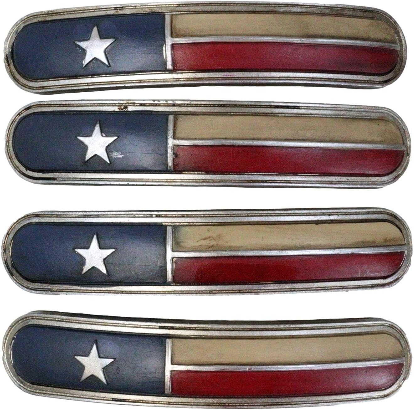 Ebros 6.25" Wide Set of 4 Rustic Patriotic Western Texas Lone Star Flag Sculpted Resin On Metal Hardware Base Drawer Pulls Cabinet Door Furniture Bar Pull Knobs