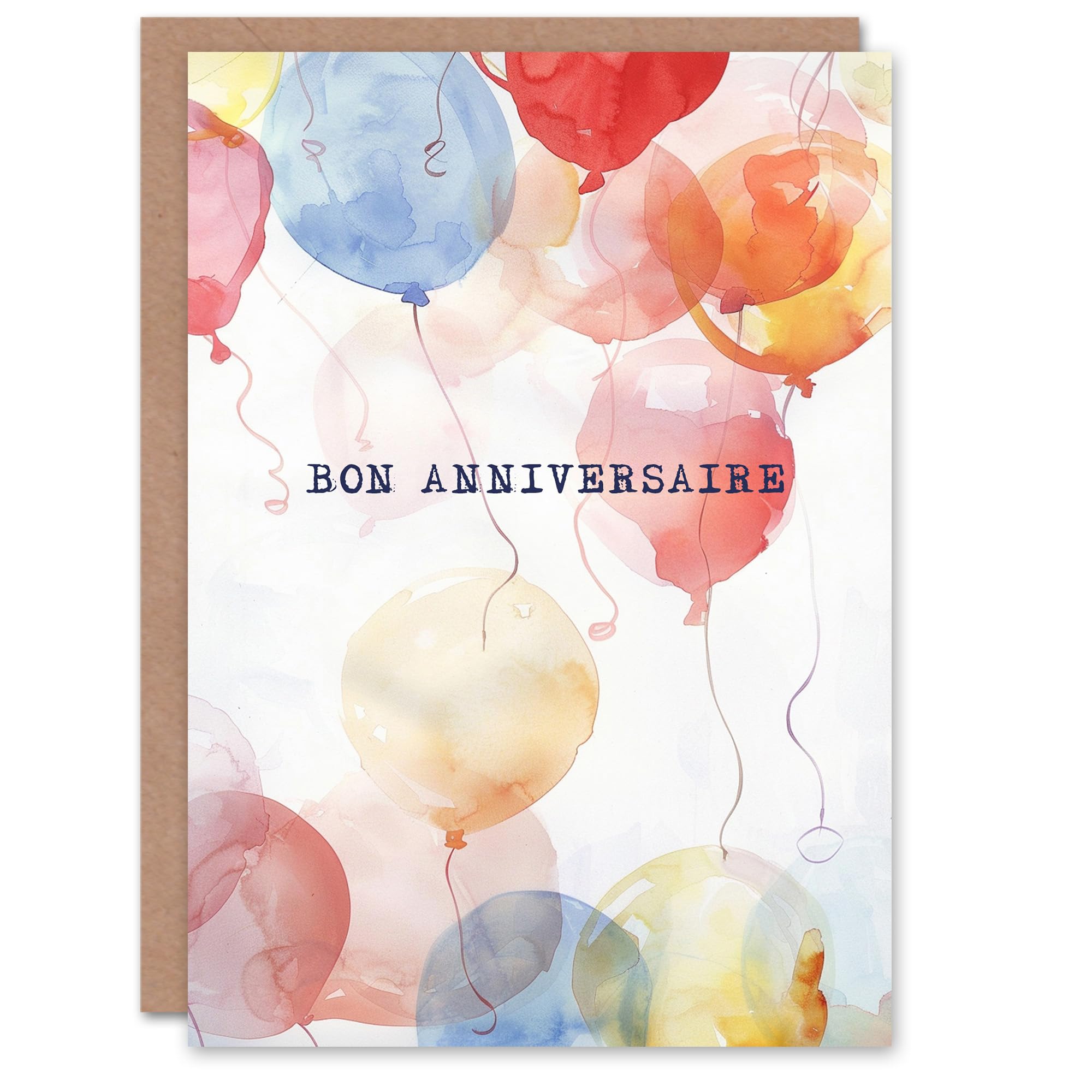 Artery8 Colourful Balloons Soft Watercolour French Wishes Blank For Him Or Her Art Birthday Card