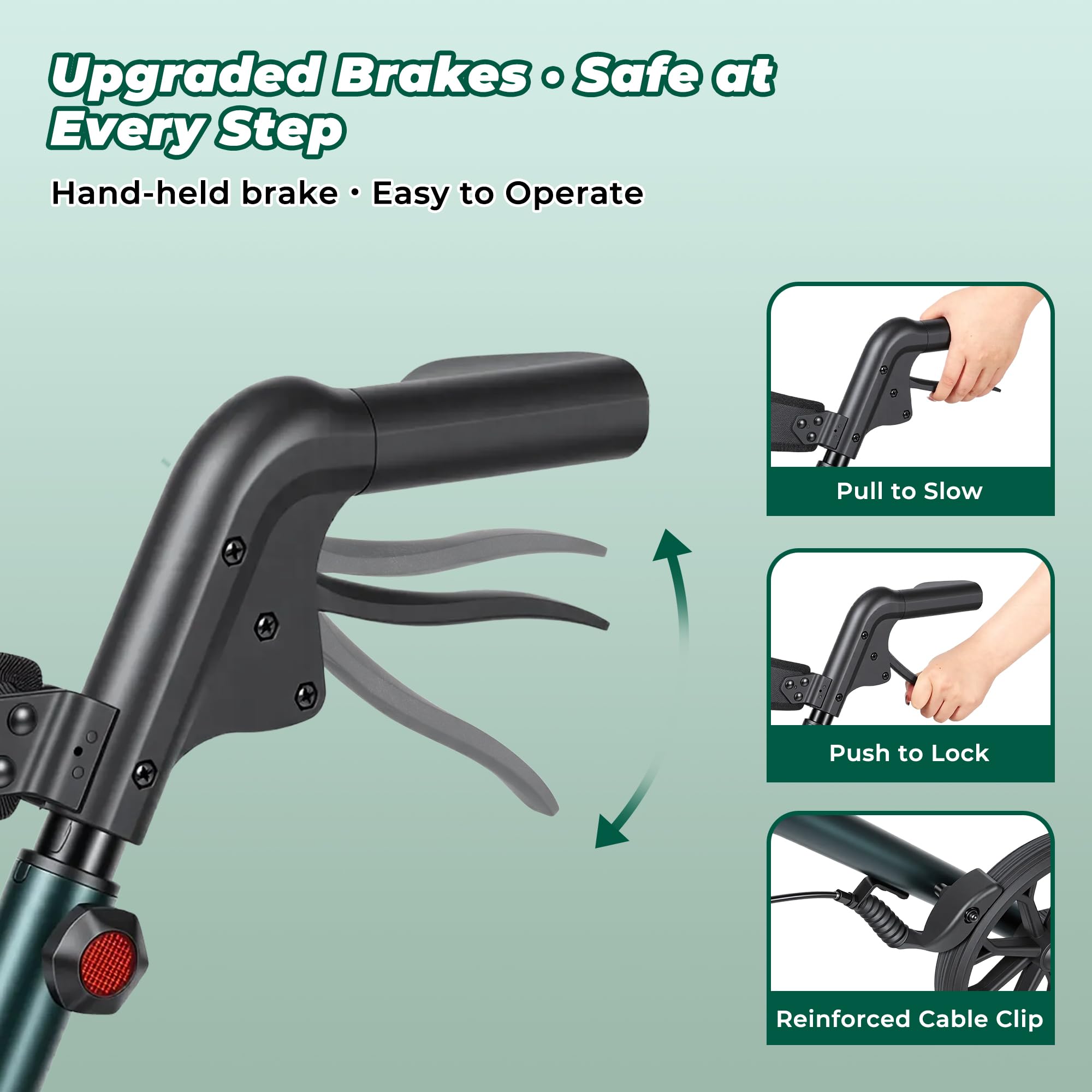 Careboda Andador plegable, ruedas 20cm, todoterreno, altura regulable | Perfil Estrecho para Interiores, Ruedas de 20 cm Todo Terreno, Mangos Regulables en Altura, Movilidad Reducida