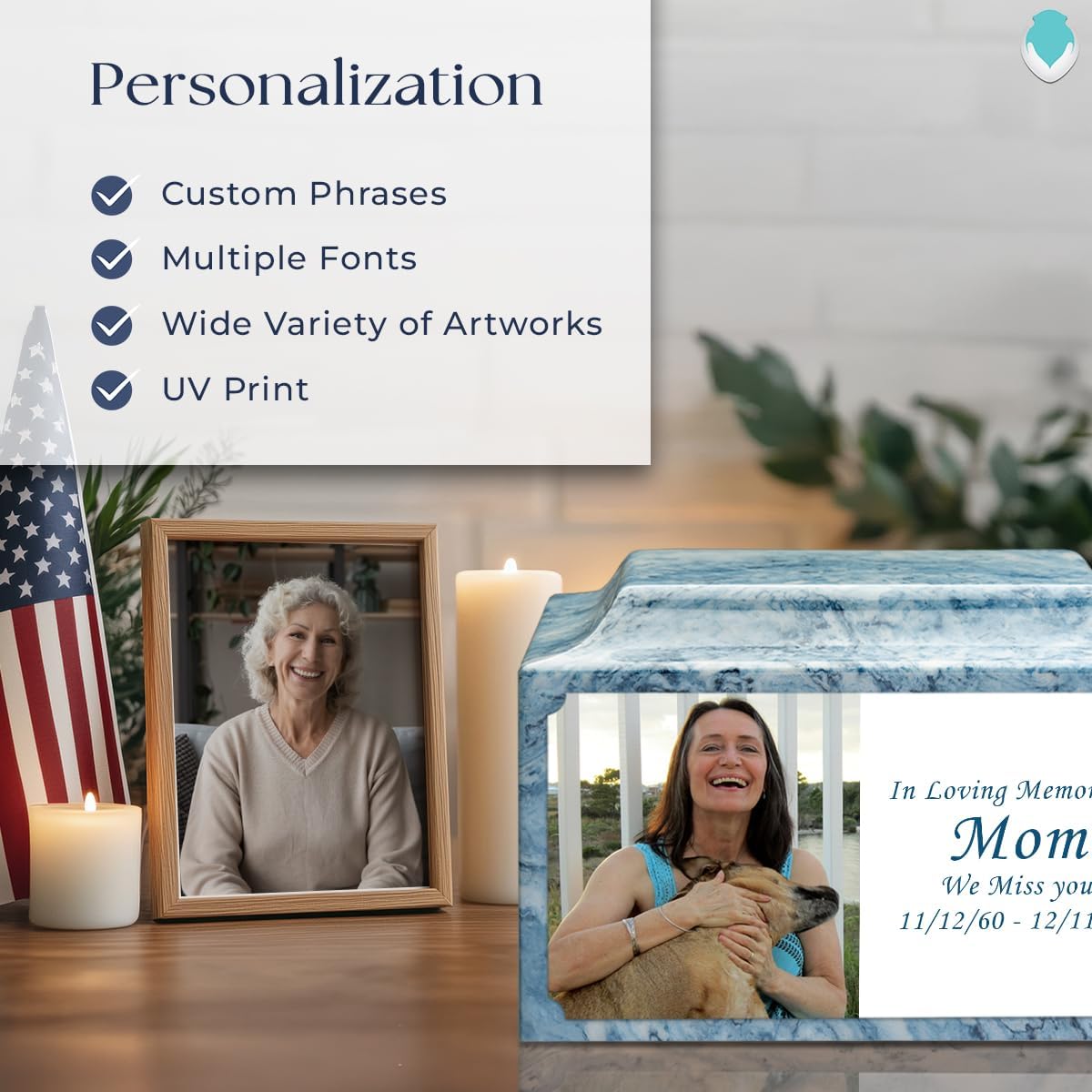 GetUrns Cultured Marble Urn Vault by Mackenzie with Personalized Picture and Text for Human Ashes I Sky Blue Adult Urns for Male and Female I 210lbs