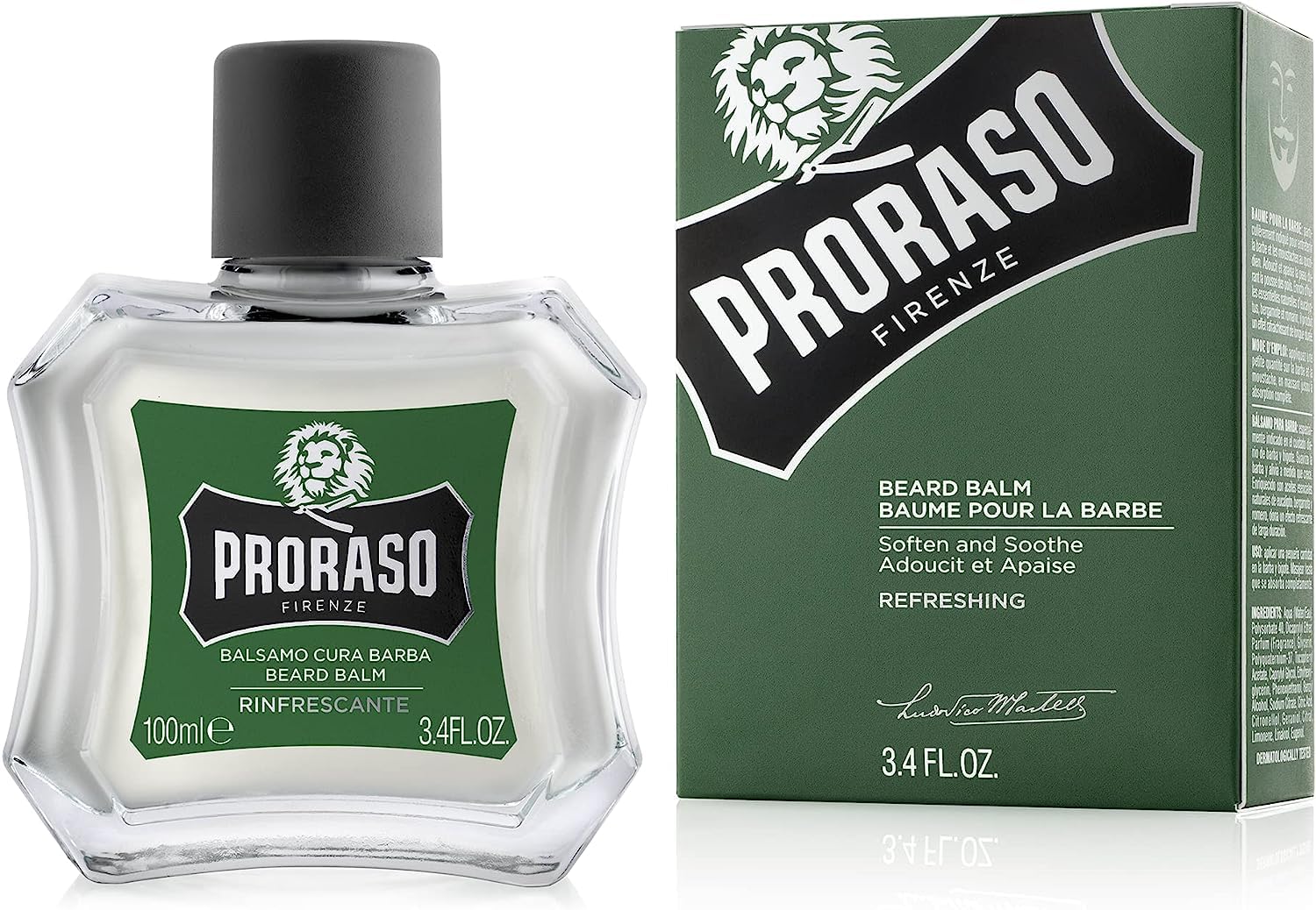 Proraso Balsamo Cura Barba Rinfrescante, 100ml, Balsamo barba uomo per nutrire e ammorbidire la pelle ottenendo immediato sollievo, Made in Italy