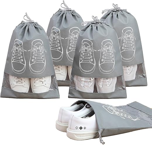 Zollyss Non-Woven Shoe Bags Pouches Travel Cover for Shoe Storage &amp; Travelling Drawstring Bags Dust Cover, Grey (Pack of ...