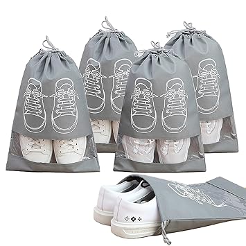 Zollyss Non-Woven Shoe Bags Pouches Travel Cover for Shoe Storage & Travelling Drawstring Bags Dust Cover, Grey (Pack of 5) (Grey, Pack of 10)
