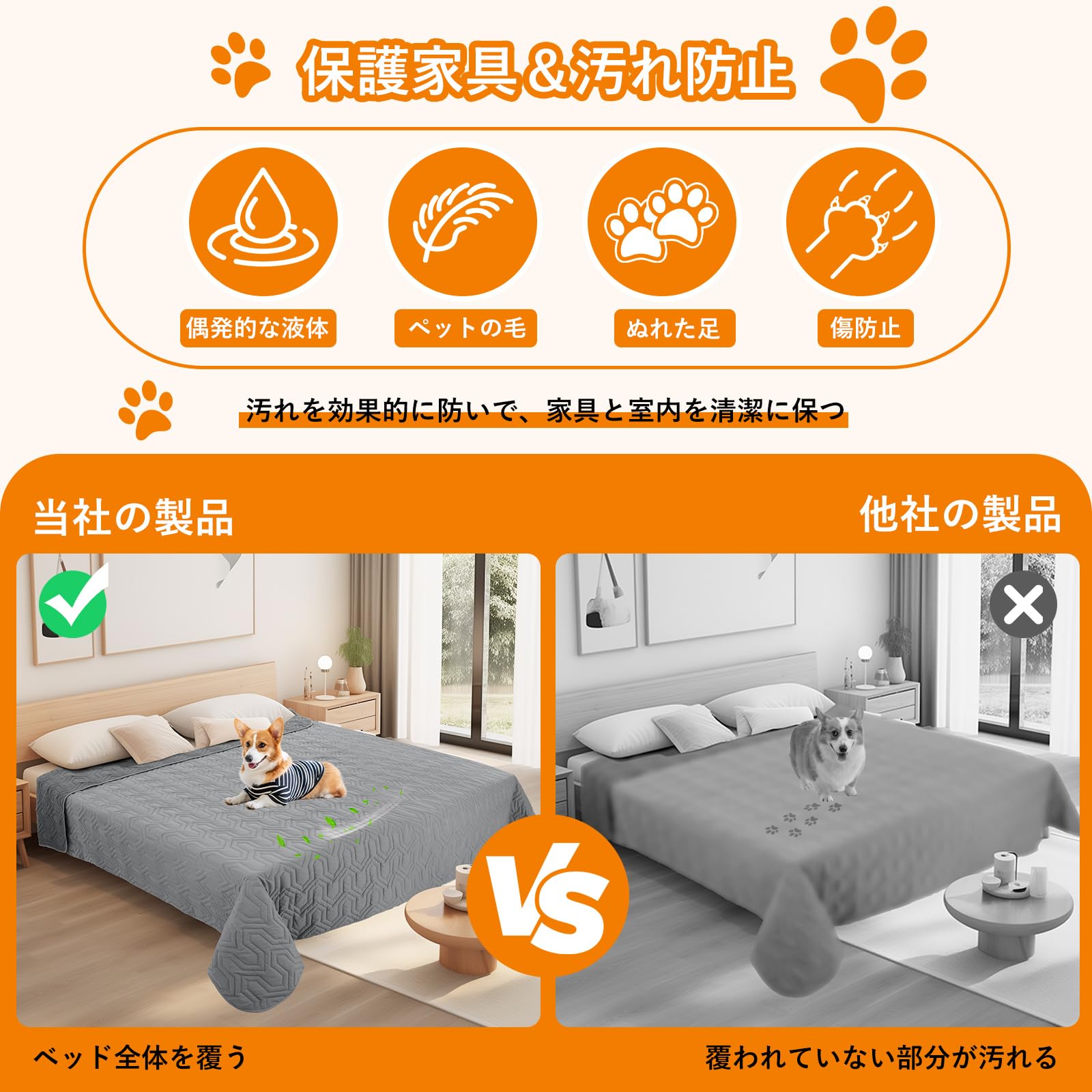 Amazon | LOOBANI防水シーツ 漏れ防止 防水ベッドカバー 両面使用 犬