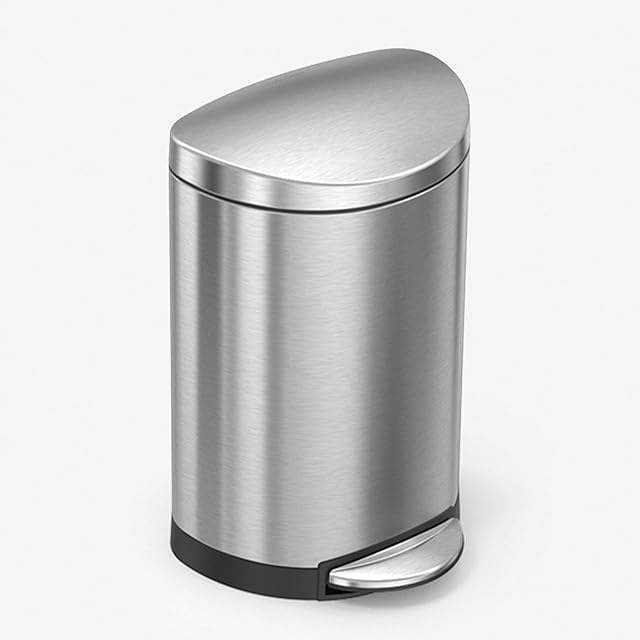 simplehuman CW1833 10L Semi-Round Pedal Bin, Small Bin for Bathroom Bedroom Office, Strong Steel Pedal, Silent Soft Close Lid, Inner Bucket, Non-Skid Base, Fingerprint-Proof, Brushed Stainless Steel