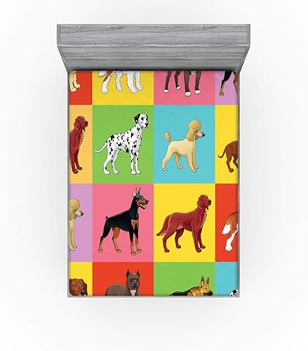 Miniatura 25 de Ambesonne - Sábana bajera ajustable multicolor, en colores y tres tamaños Azul y gris,Verde Militar Sage Green,Ámbar beige,Negro Grey White,Azul