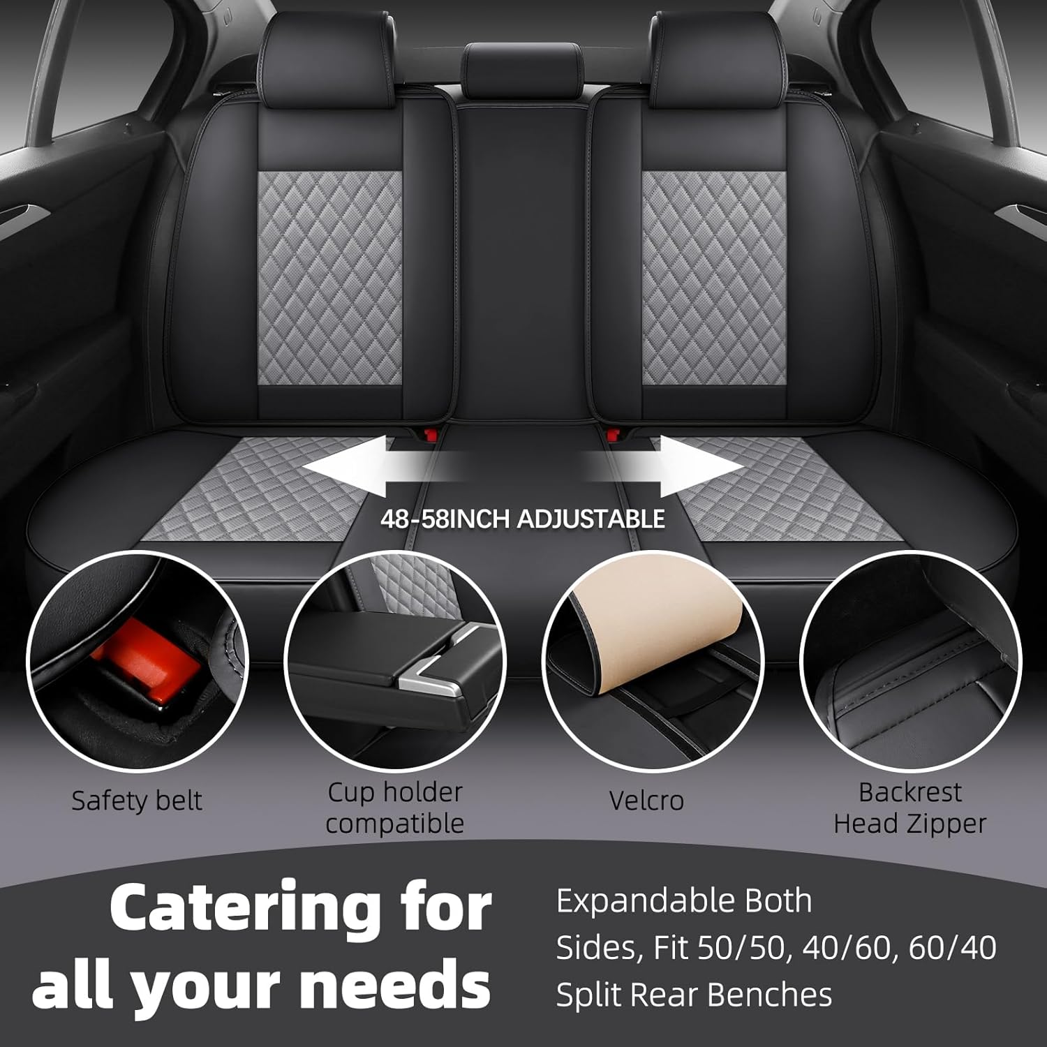 BABYBLU Car Seat Covers Full Set,Universal Leather Car Seat Covers for Cars,Waterproof Leather Automotive Vehicle Cushion Cover Fit for Most Cars SUV Pick-up Truck
