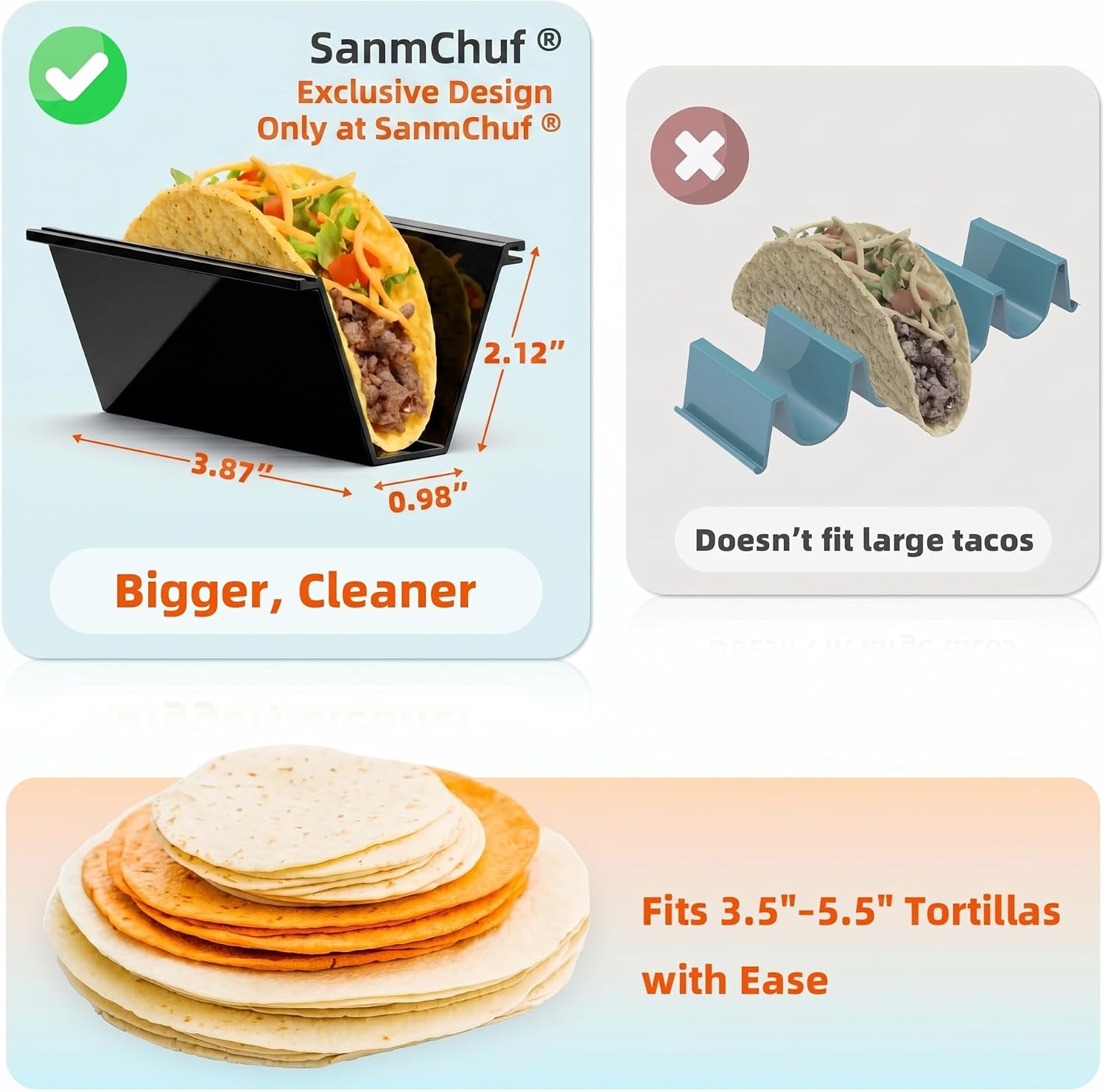 Microwave Safe Taco Holder Set of 6, Black Taco Holder Set 2 Sauce Cups, Connectable & Stackable Plastic Taco Stands, Microwave & Dishwasher Safe, Great for Family Meals & Taco Nights