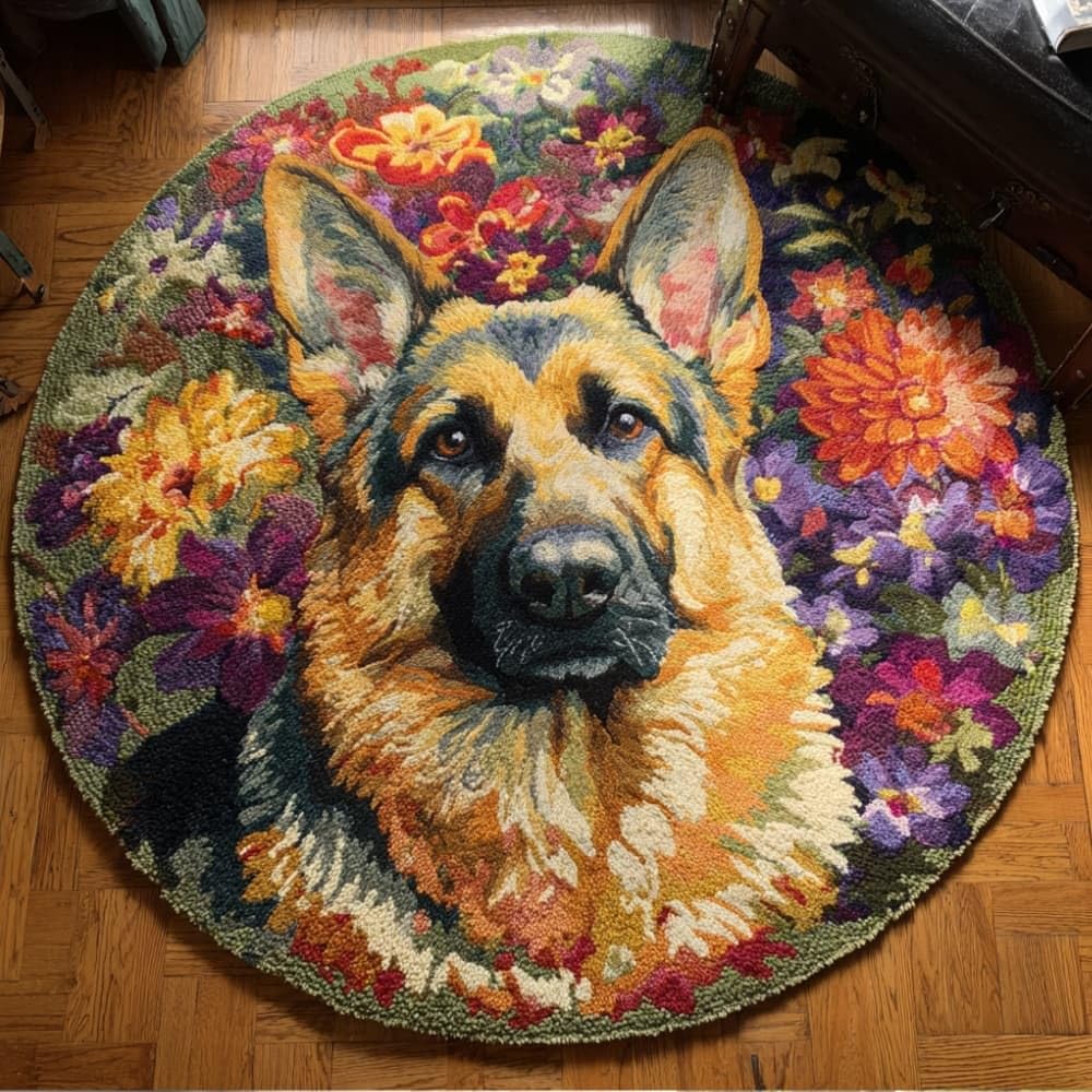 Round Latch Hook Rug Kits Shepherd For Adults And Starter 50*50Cm