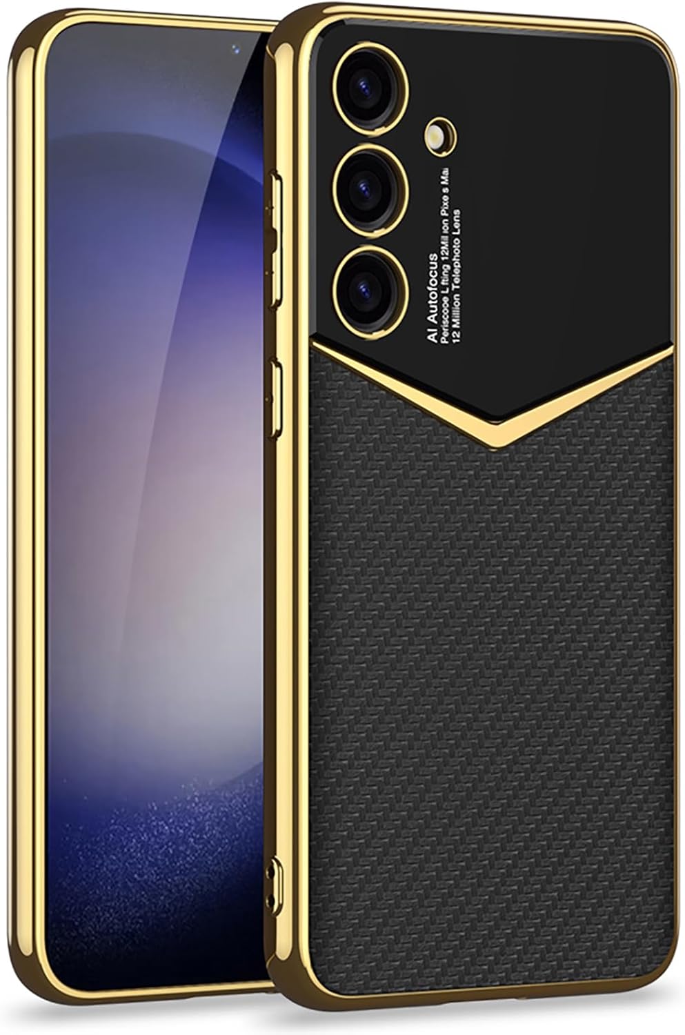 NINKI Compatible Carbon Fiber Samsung Galaxy S24 Plus Case Leather,Electroplate Leather with