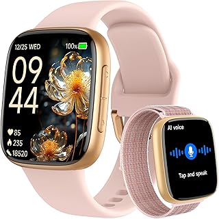 Relógio Inteligente para Mulher 1,85" AMOLED Smartwatch para Mulher com Chamadas e Assistente de Voz, 3ATM Notificações WhatsApp, SpO2/Pulsómetro/Monitor de Sono, 110 Modos de Desportos para iPhone
