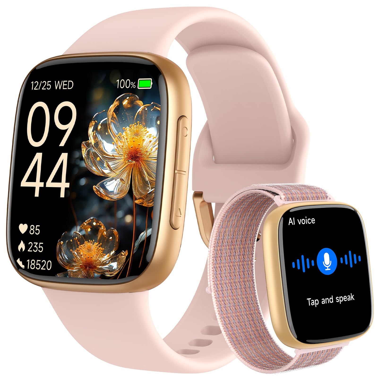 Reloj Inteligente Mujer 1.85" AMOLED Smartwatch Mujer con Llamadas y Asistente de Voz, 3ATM Whatsapp Notificaciones, SpO2/Pulsómetro/Monitor de Sueño, 110 Modos Deportes para iPhone Samsung Android ClimeCo Certified