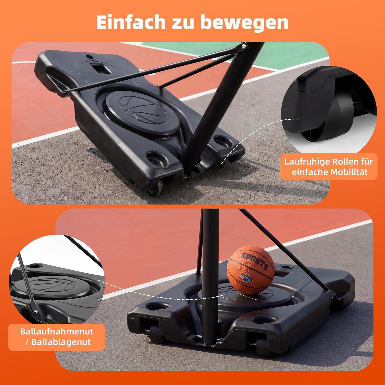 VOWNER Basketballkorb Outdoor höhenverstellbar Basketballständer verbreiterte Basis mit Sandsack, inkl. Größe 5 Ball & Pumpe, mobil, Basketballanlage für Kinder & Erwachsene