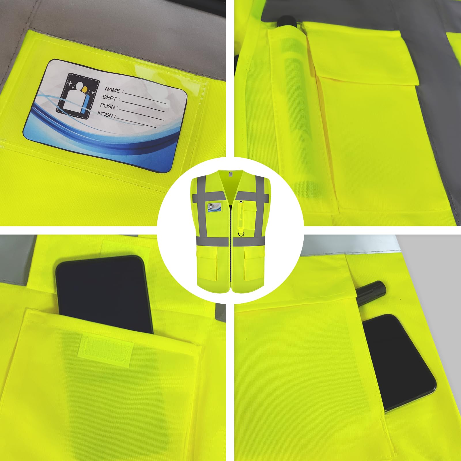Hi Vis Vests for Men Women 9 Pockets High Visibility Safety Vest.
