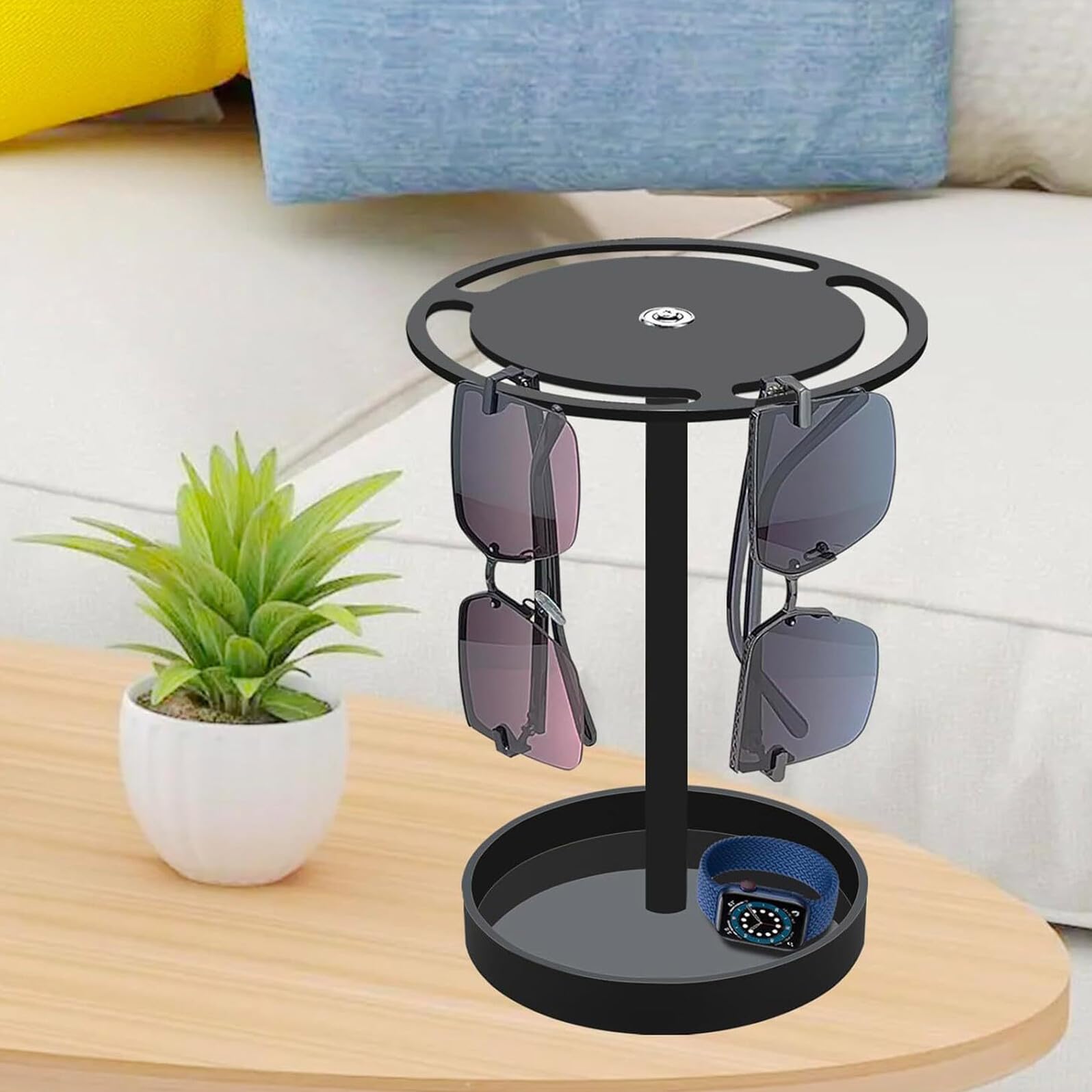 Cabilock Drehbarer Acryl Sonnenbrillenhalter mit Stabilem Sockel Kompakter Brillenorganizer für Schreibtisch Schwarzer Brillenständer zur Aufbewahrung und Präsentation