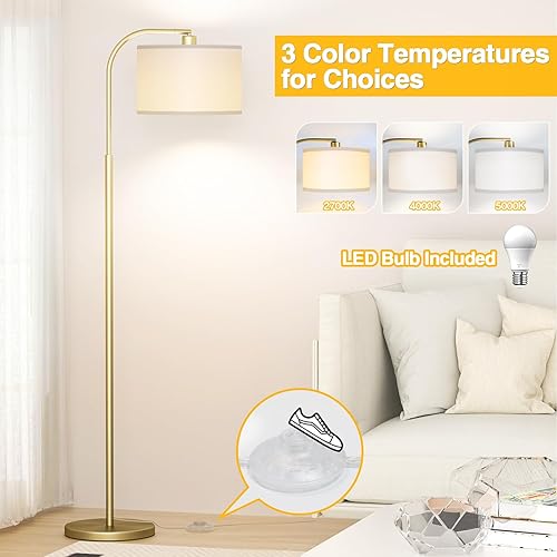 Miniatura 2 de Lámparas de pie de arco para sala de estar con 3 temperaturas de color, lámpara de pie moderna luz de lectura con bombilla de 9 W incluida, lámpara