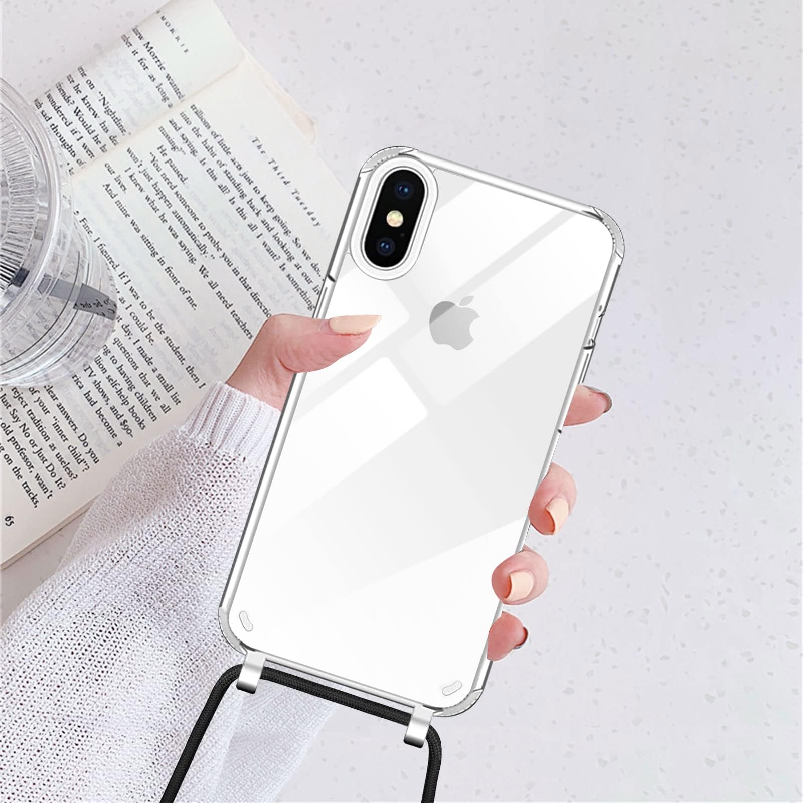 Coque Avec Collier Pour IPhone 12/12 Pro 6.1" – Lanière En Corde Ajustable – Silicone Souple Noir – Idéal Pour Les Mains Libres
