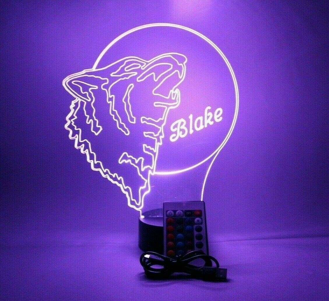 MIRROR MANIA Wolf Howling in Moon Light Up Lamp LED with Remote Personalize Free Engraved Wolf Table Lamp - It's Wow, Comes with Remote, 16 Color Options, Cord, Stand, Dimmer, Great Gift