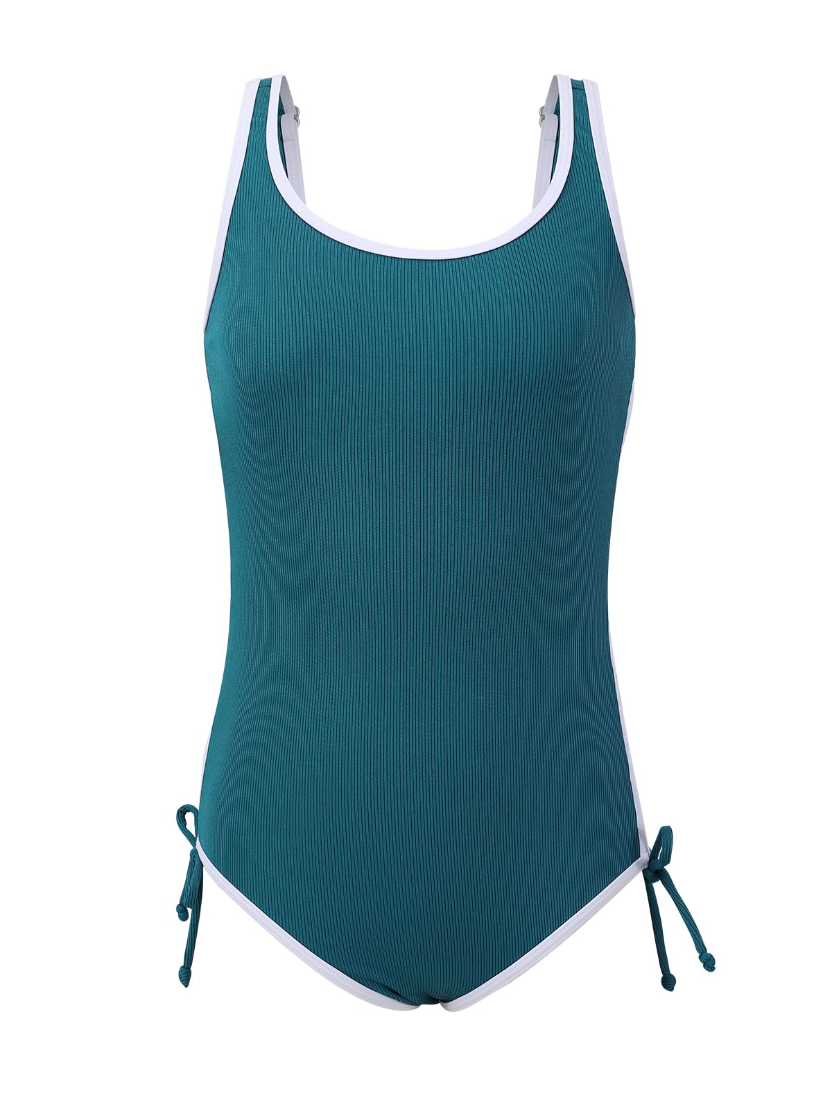 Girls One Piece Swimsuits Ribbed Bathing Suit Teen Girls Adjustable Straps Drawstring Athletic Swimwear Swim Suit